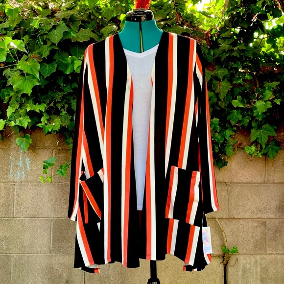 NWT LuLaRoe Cardigan M Stripe Caroline Orange Open Front Pockets Thanksgiving - Picture 10 of 10